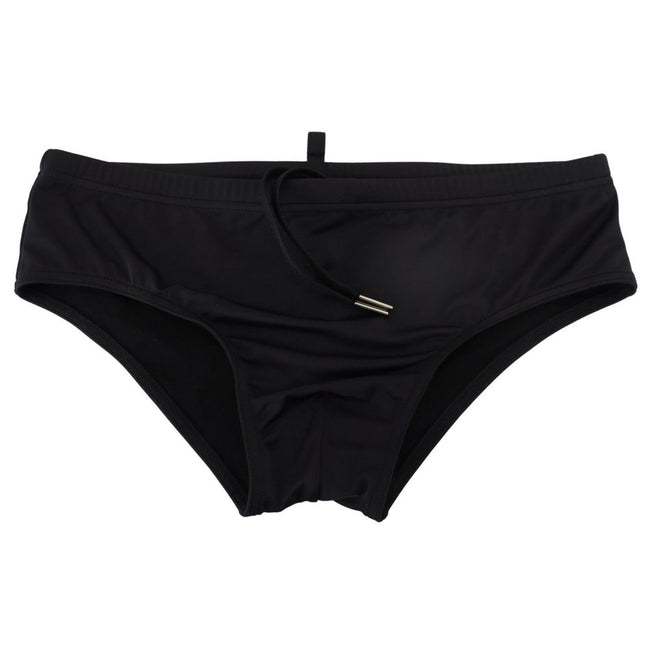 Black Polyamide Swim BriefsDSQUARED2 black swim briefs beachwear with orange logo print Made from 80% Polyamide and 20% Elastane Waist strap and logo details Stylish black color Great fit and comfort Material: 80% Polyamide 20% Elastane Size on Tag: IT48
