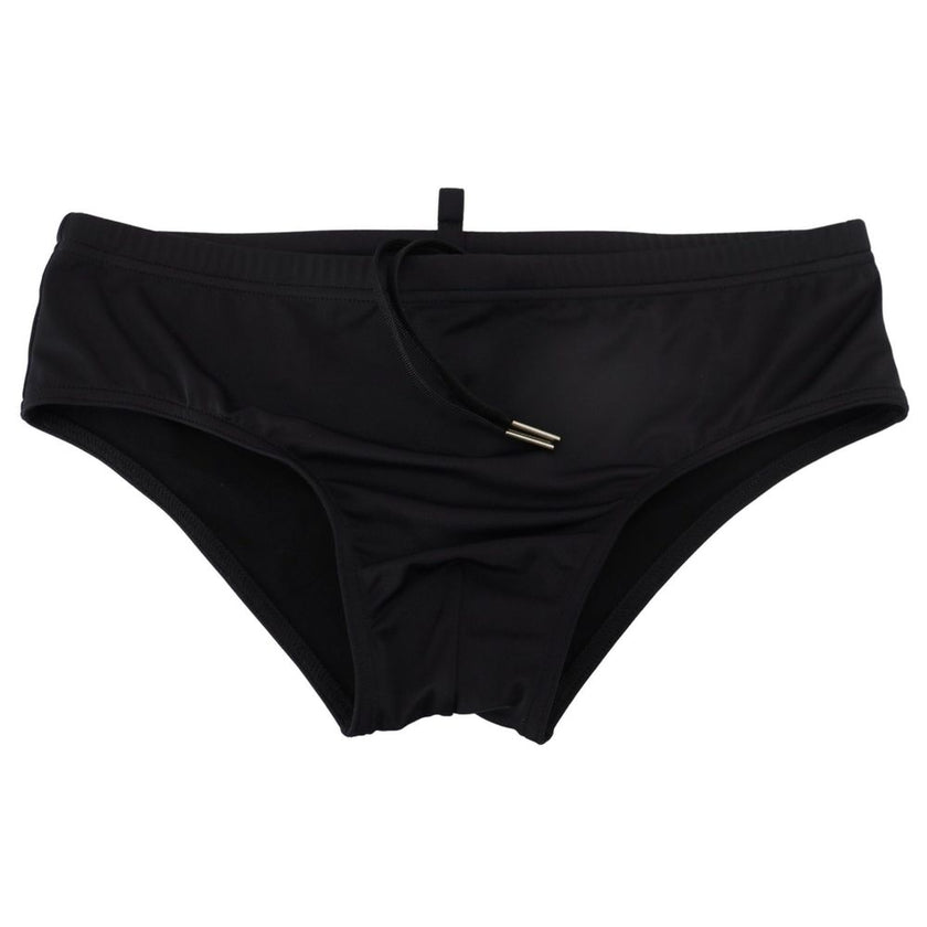 Black Polyamide Swim BriefsDSQUARED2 black swim briefs beachwear with orange logo print Made from 80% Polyamide and 20% Elastane Waist strap and logo details Stylish black color Great fit and comfort Material: 80% Polyamide 20% Elastane Size on Tag: IT48