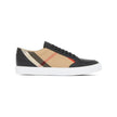 Black Leather New Salmond SneakersSneakers realised in smooth leather and canvas. Low-top lace-up sneakers featuring Burberry’s signature Vintage Check pattern in black, red, and beige. Crafted from a combination of smooth calf leather and cotton canvas,