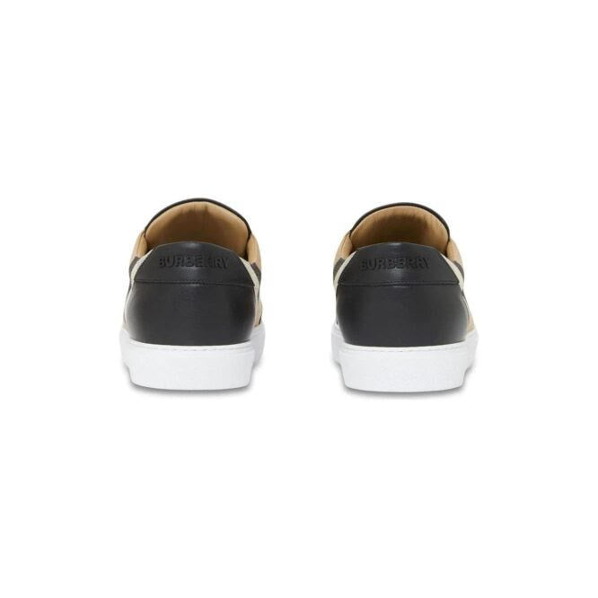 Black Leather Sneakers with Vintage Check Detail