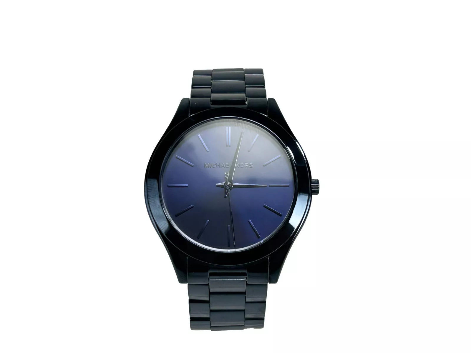 Slim Runway Stainless Steel Watch MK3419 Blue NO BOXStyle: Michael Kors (MK3419) Slim Runway Watch Material: Stainless Steel Features: Non-Numeric Stick Hour Markers, Water Resistant 50m, Minimalistic Design Measures: 42 mm Case SizeSlim Runway Stainless