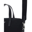 Black Polyamide Shoulder BagRe-Nylon Work Shoulder Bag by Prada, top closure by a double-slider round zipper, double flat leather handles, adjustable and removable webing shoulder strap, iconic enameled triangular brand logo plaque applied to front, inter