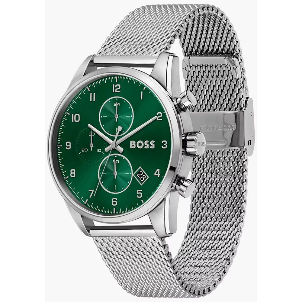 Silver Stainless Steel WatchType of mechanism: QUARTZ.Display: ANALOGICAL.Material Of Case: STAINLESS STEEL.Colour Of Case: SILVER.Material Of Bracelet: STAINLESS STEEL.Colour Of Bracelet: SILVER.Dial Colour:GREEN.Glass type: MINERAL.Clousure: PRESSURE.Wa