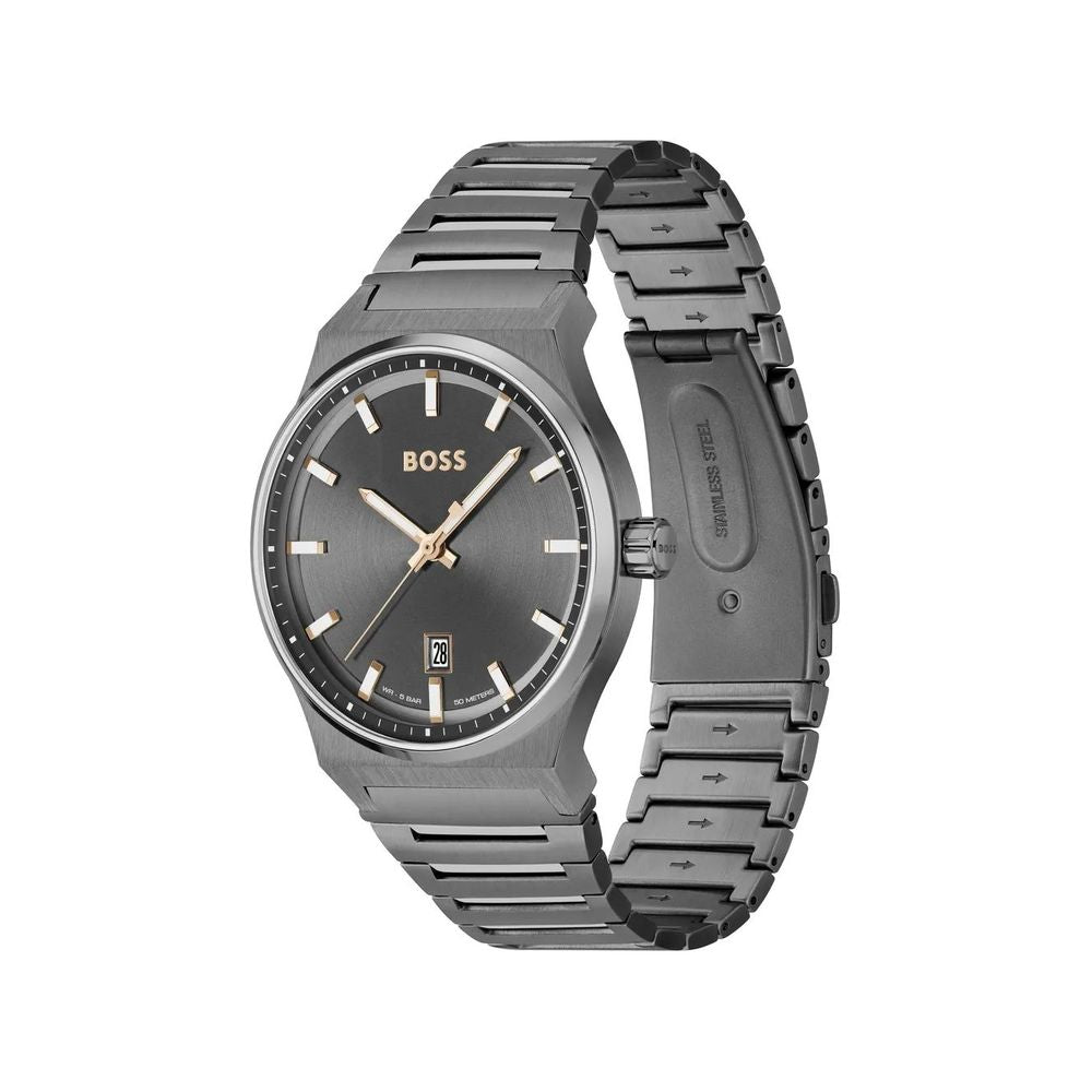 Graue elegante Uhr mit Edelstahlarmband