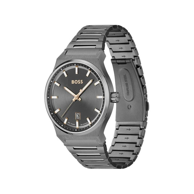 Gray Stainless Steel WatchType of mechanism: QUARTZ.Display: ANALOGICAL.Material Of Case: STAINLESS STEEL.Colour Of Case: GREY.Material Of Bracelet: STAINLESS STEEL.Colour Of Bracelet: GREY.Dial Colour:GREY.Glass type: MINERAL.Clousure: PRESSURE.Water res