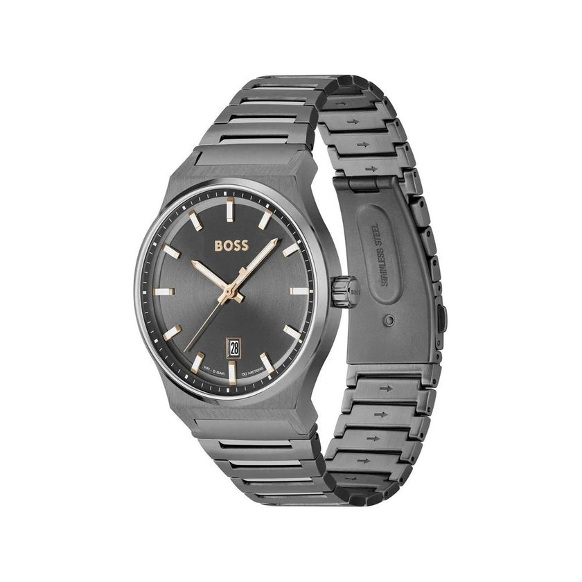 Gray Stainless Steel WatchType of mechanism: QUARTZ.Display: ANALOGICAL.Material Of Case: STAINLESS STEEL.Colour Of Case: GREY.Material Of Bracelet: STAINLESS STEEL.Colour Of Bracelet: GREY.Dial Colour:GREY.Glass type: MINERAL.Clousure: PRESSURE.Water res
