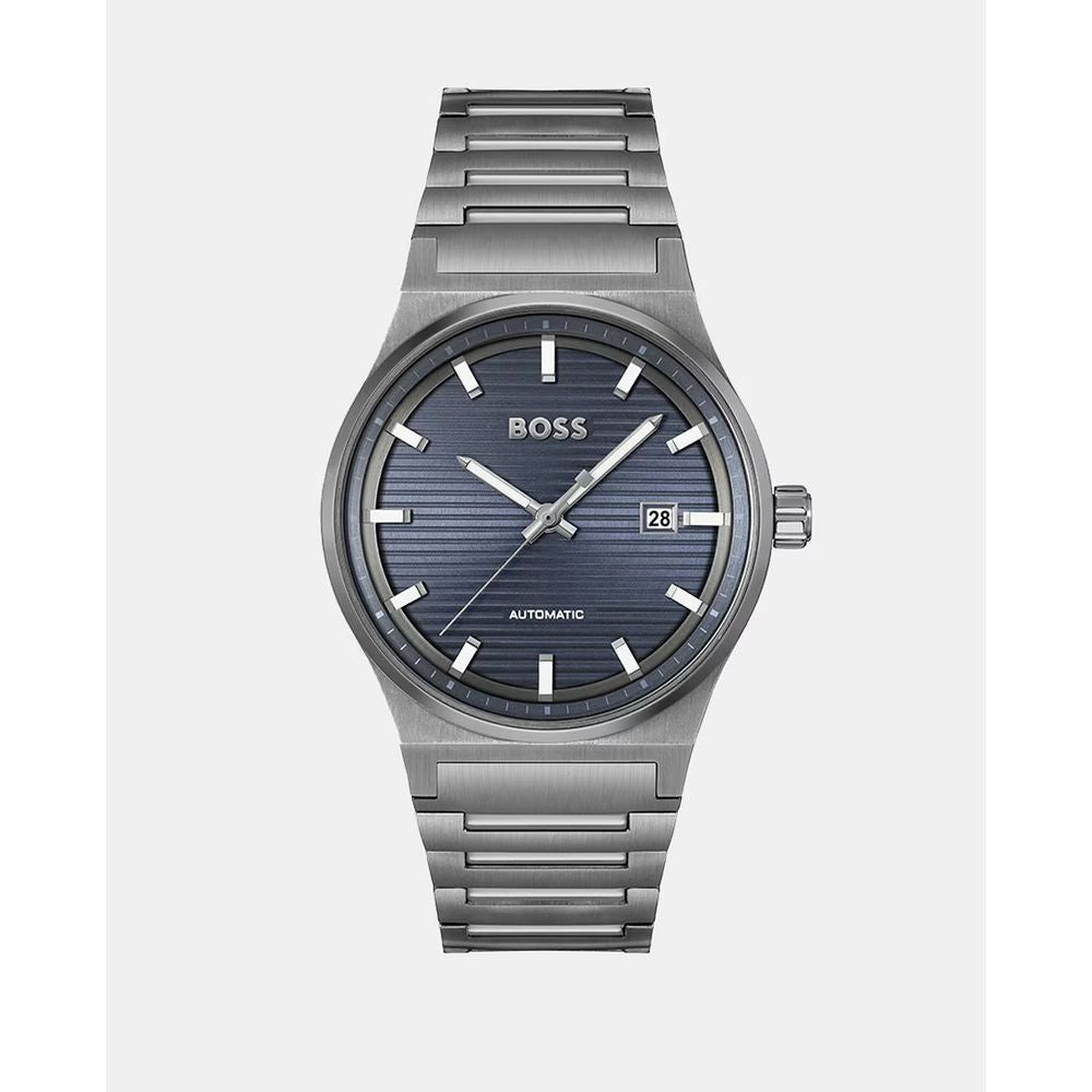 Gray Stainless Steel WatchType of mechanism: AUTOMATIC.Display: ANALOGICAL.Material Of Case: STAINLESS STEEL.Colour Of Case: GREY.Material Of Bracelet: STAINLESS STEEL.Colour Of Bracelet: GREY.Dial Colour:BLUE.Glass type: MINERAL.Clousure: PRESSURE.Water