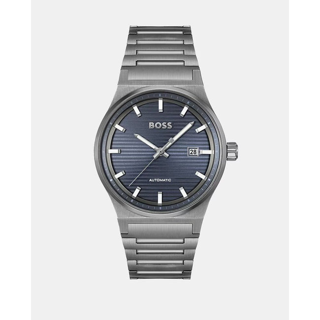 Gray Stainless Steel WatchType of mechanism: AUTOMATIC.Display: ANALOGICAL.Material Of Case: STAINLESS STEEL.Colour Of Case: GREY.Material Of Bracelet: STAINLESS STEEL.Colour Of Bracelet: GREY.Dial Colour:BLUE.Glass type: MINERAL.Clousure: PRESSURE.Water