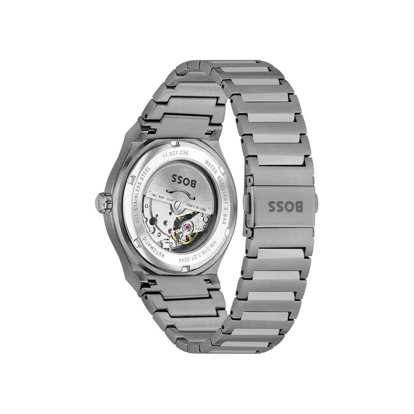 Gray Stainless Steel WatchType of mechanism: AUTOMATIC.Display: ANALOGICAL.Material Of Case: STAINLESS STEEL.Colour Of Case: GREY.Material Of Bracelet: STAINLESS STEEL.Colour Of Bracelet: GREY.Dial Colour:BLUE.Glass type: MINERAL.Clousure: PRESSURE.Water