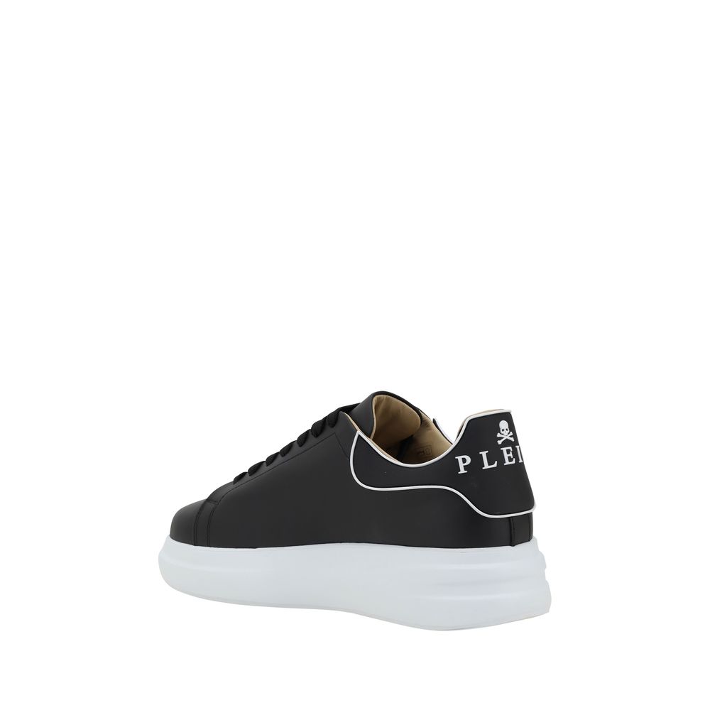 Black Leather Sneakers with Monogram Heel Detail