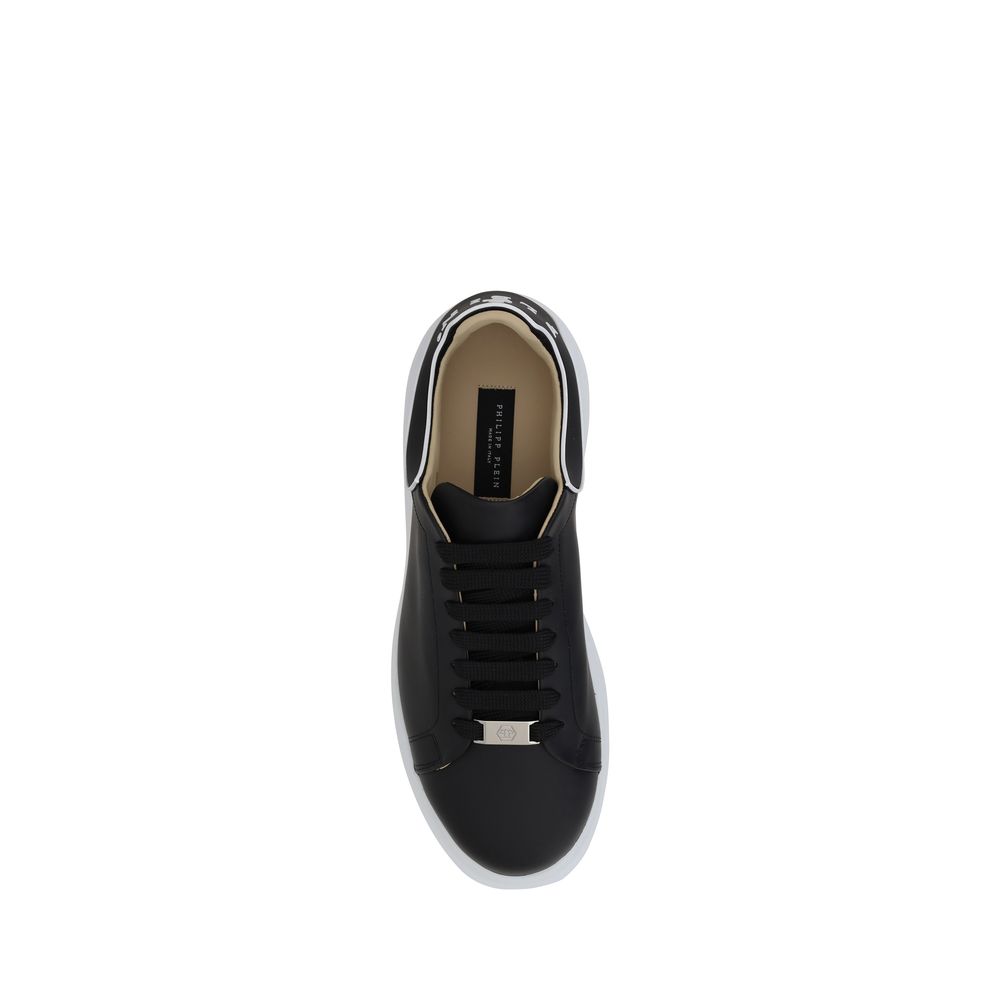 Black Leather Sneakers with Monogram Heel Detail
