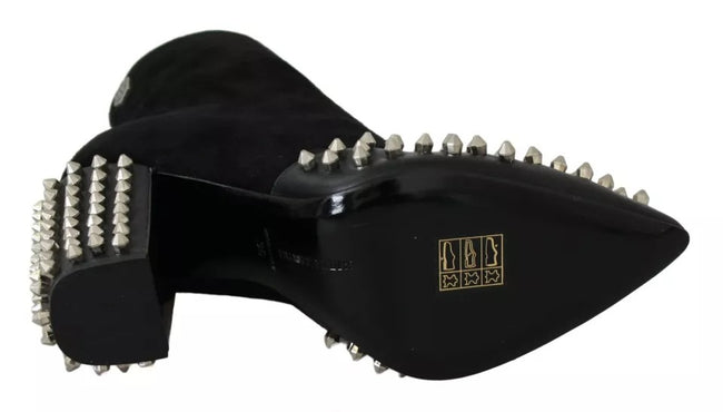 Black Suede Studded Heels Ankle Boots ShoesPHILLIP PLEIN Gorgeous brand new with tags, 100% Authentic PHILLIP PLEIN Shoes. Model: Ankle pointed toes skinny heels boots Material: 100% Suede Colour: Black Studded Leather sole Zipper opening on the side Logo