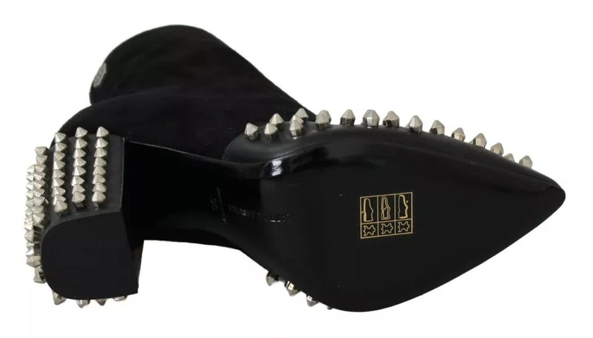 Black Suede Studded Heels Ankle Boots ShoesPHILLIP PLEIN Gorgeous brand new with tags, 100% Authentic PHILLIP PLEIN Shoes. Model: Ankle pointed toes skinny heels boots Material: 100% Suede Colour: Black Studded Leather sole Zipper opening on the side Logo
