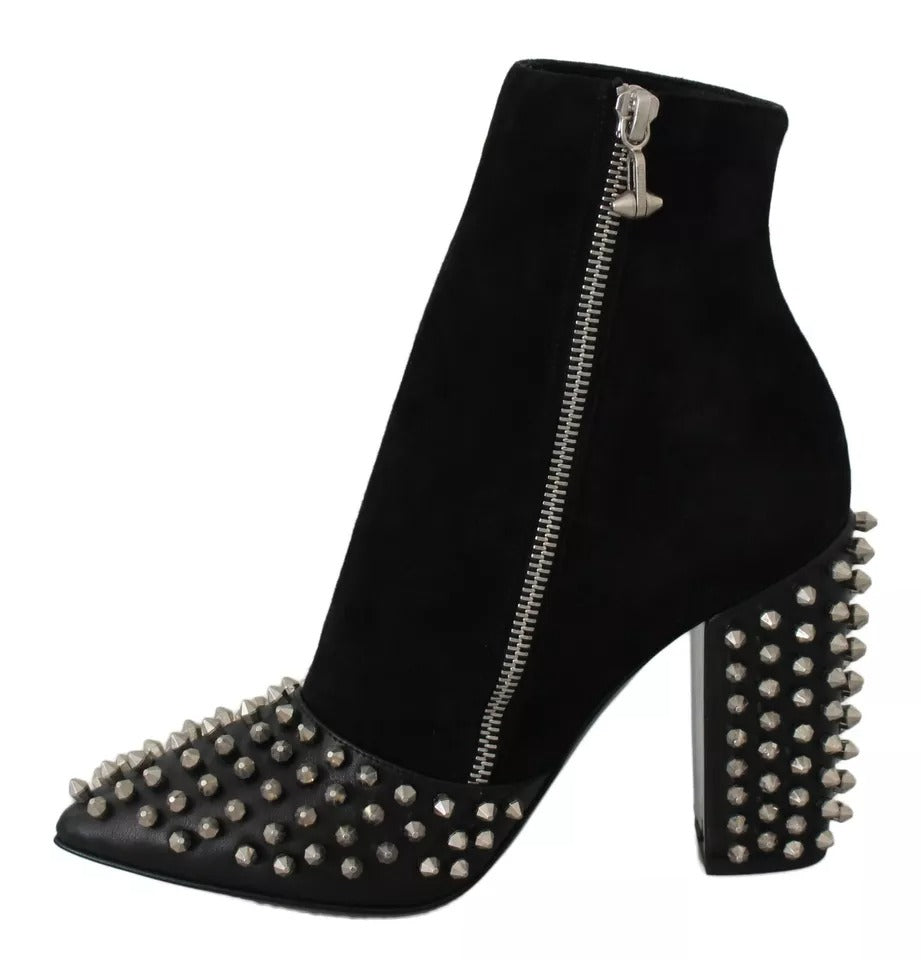 Black Suede Studded Heels Ankle Boots ShoesPHILLIP PLEIN Gorgeous brand new with tags, 100% Authentic PHILLIP PLEIN Shoes. Model: Ankle pointed toes skinny heels boots Material: 100% Suede Colour: Black Studded Leather sole Zipper opening on the side Logo