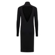 Black Wool Long DressBottega Veneta Ribbed Knit Long Black Dress. In stretch ribbed wool, straight fit, turtleneck, long sleeves. Triangle opening on the back Composition: 90% Wool, 6% Polyester, 2% Polyamide, 1% Elastane Internal SKU: 25MAR106 Brand SKU: