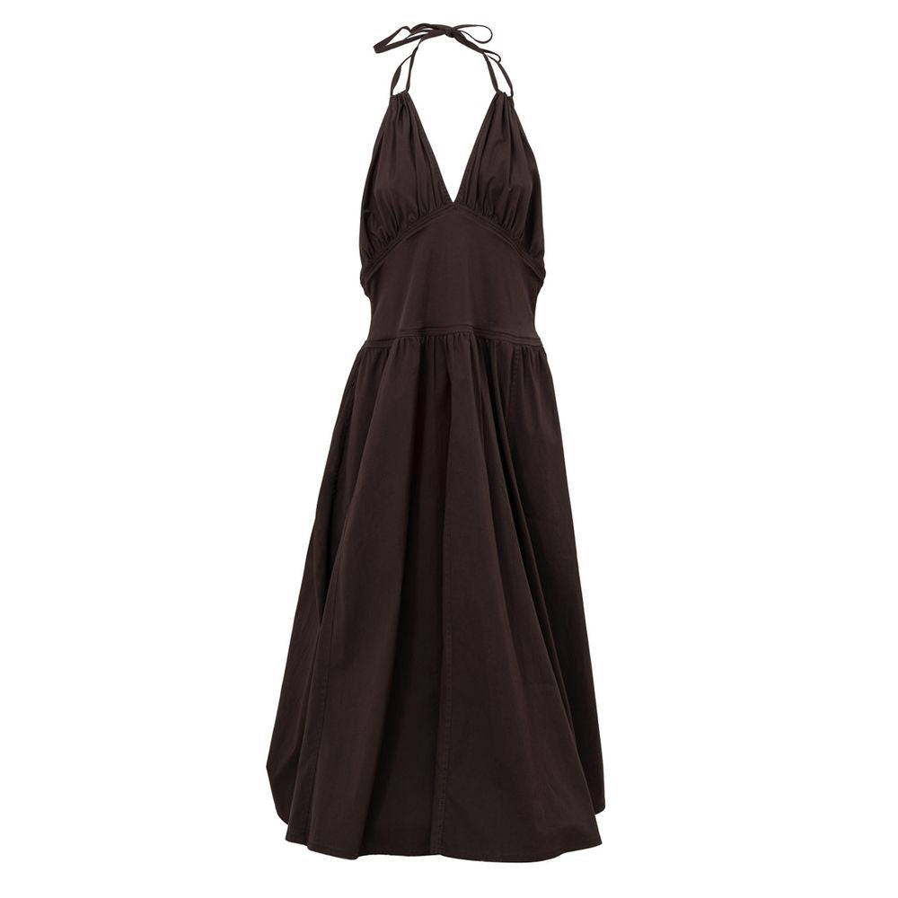 Brown Cotton Long DressBottega Veneta Cotton Wide Strap Dress. In brown cotton, crossover top, waistband, very wide skirt part, side slit. On the back, open back, zip closure. Composition: 96% Cotton, 4% Elastane Internal SKU: 25MAR107 Brand SKU: 699072VK