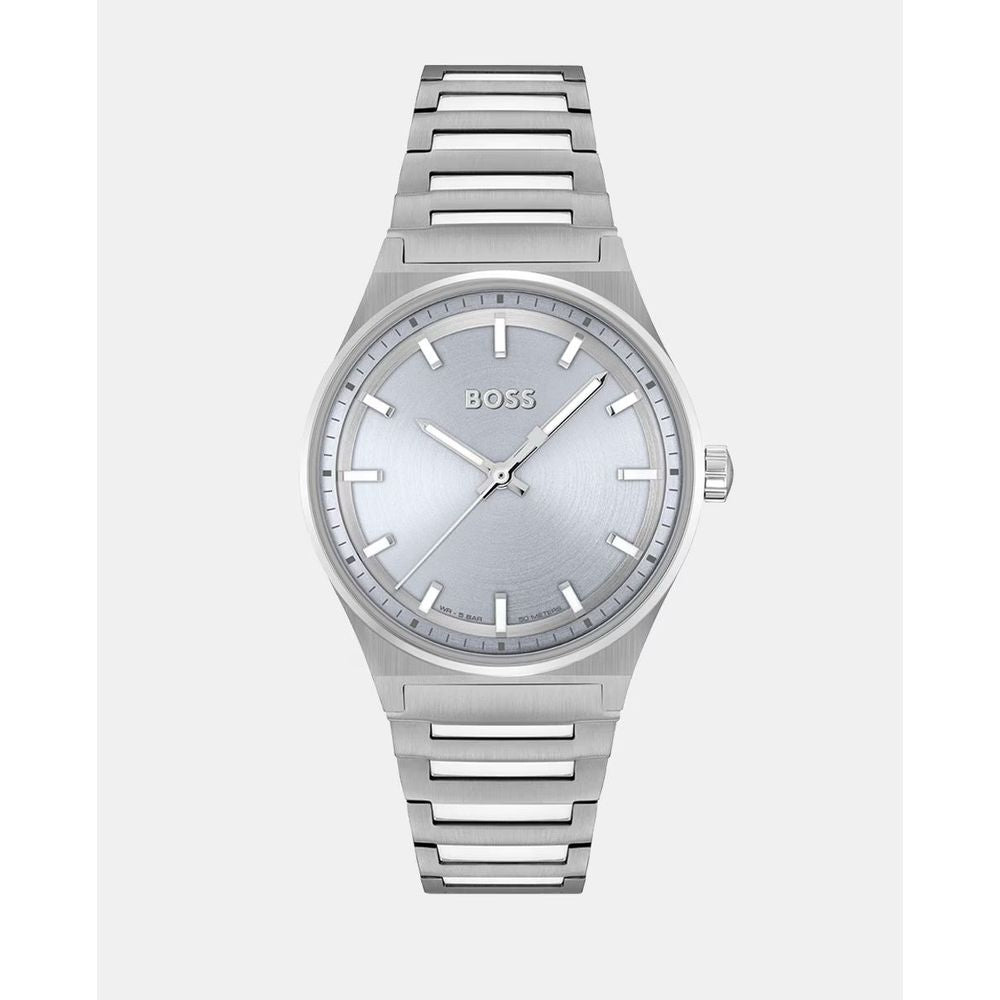 Silver Stainless Steel WatchType of mechanism: QUARTZ.Display: ANALOGICAL.Material Of Case: STAINLESS STEEL.Colour Of Case: SILVER.Material Of Bracelet: STAINLESS STEEL.Colour Of Bracelet: SILVER.Dial Colour:SKY BLUE.Glass type: MINERAL.Clousure: PRESSURE