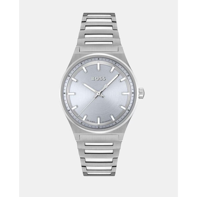 Silver Stainless Steel WatchType of mechanism: QUARTZ.Display: ANALOGICAL.Material Of Case: STAINLESS STEEL.Colour Of Case: SILVER.Material Of Bracelet: STAINLESS STEEL.Colour Of Bracelet: SILVER.Dial Colour:SKY BLUE.Glass type: MINERAL.Clousure: PRESSURE