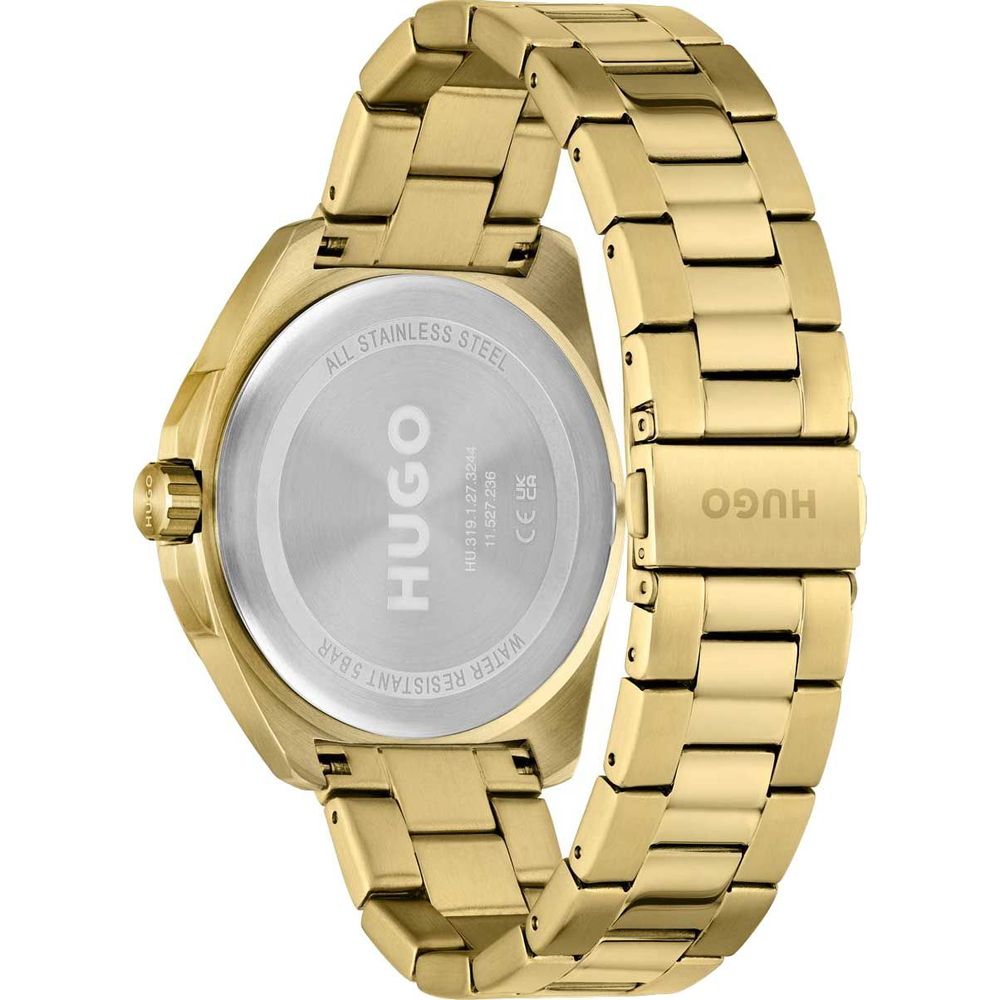 Gold Stainless Steel WatchType of mechanism: QUARTZ.Display: ANALOGICAL.Material Of Case: STAINLESS STEEL.Colour Of Case: GOLDEN.Material Of Bracelet: STAINLESS STEEL.Colour Of Bracelet: GOLDEN.Dial Colour:GOLDEN.Glass type: MINERAL.Clousure: PRESSURE.Wat