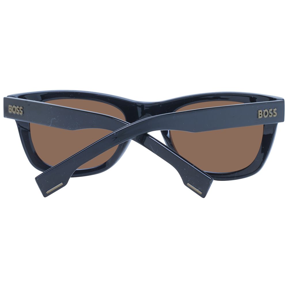 Black Synthetic Rectangle Sunglasses with Brown Lenses