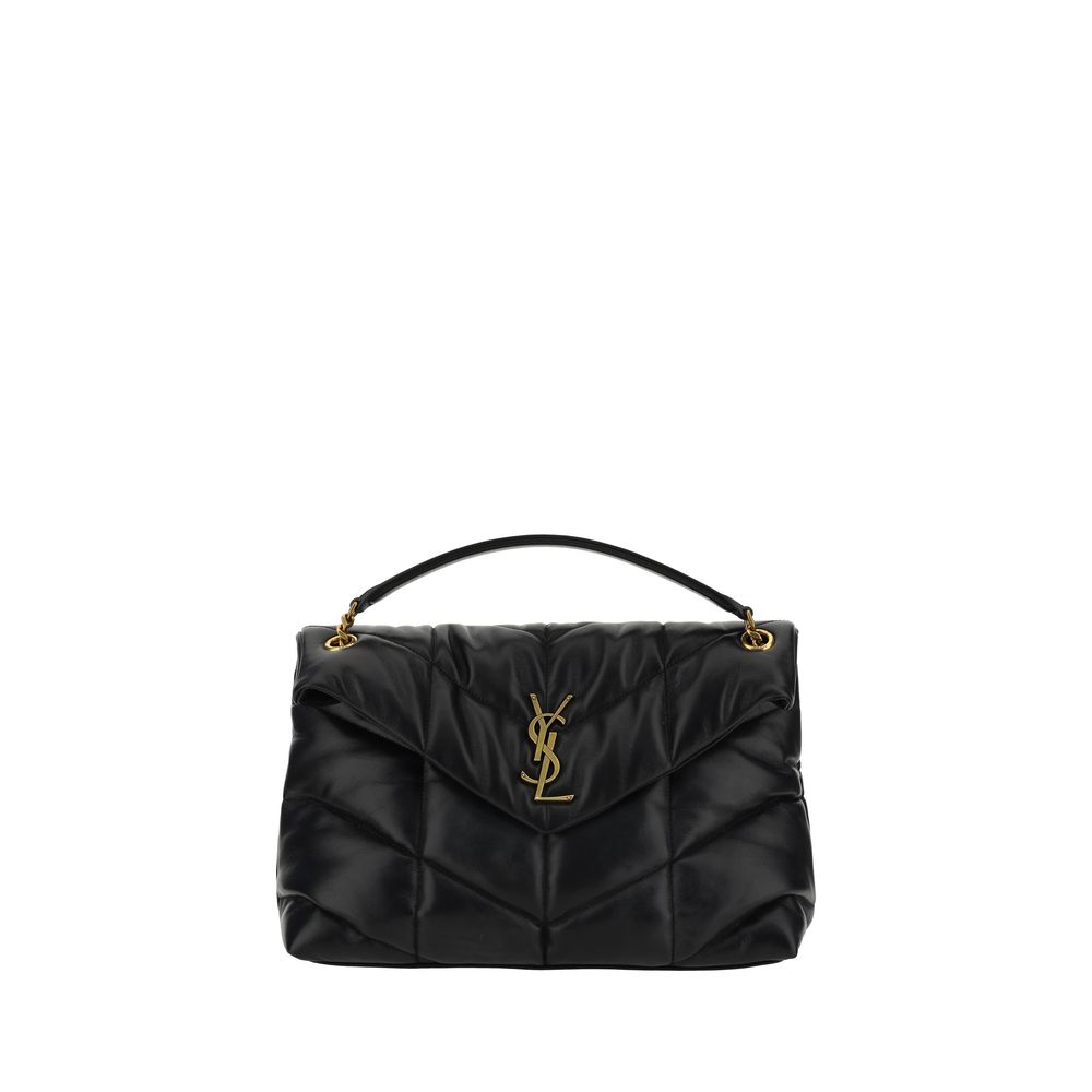 Black Lamb Leather Shoulder BagLambskin LouLou Medium Shoulder Bag by Saint Laurent featuring padded and quilted fabric, front plaque with iconic gold-plated YSL logos, front flap with magnetic closure, double sliding shoulder strap with leather details,