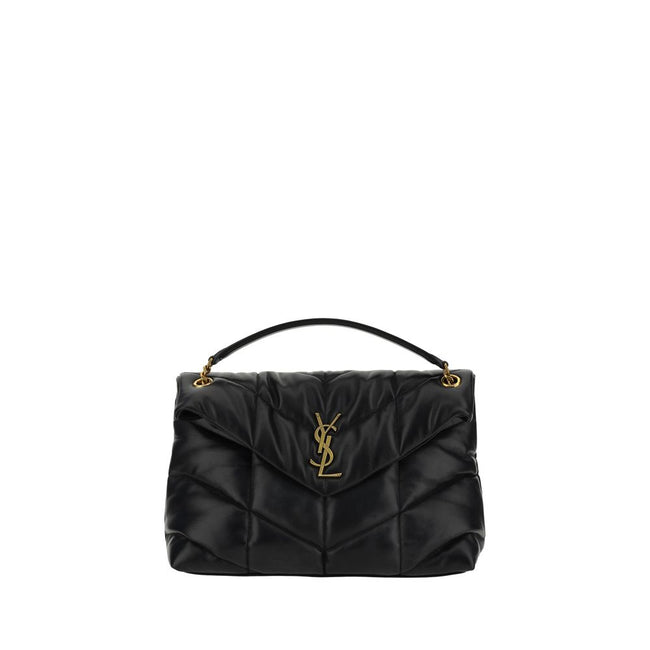 Black Lamb Leather Shoulder BagLambskin LouLou Medium Shoulder Bag by Saint Laurent featuring padded and quilted fabric, front plaque with iconic gold-plated YSL logos, front flap with magnetic closure, double sliding shoulder strap with leather details,
