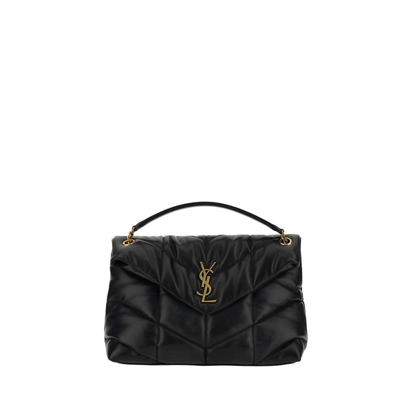 Black Lamb Leather Shoulder BagLambskin LouLou Medium Shoulder Bag by Saint Laurent featuring padded and quilted fabric, front plaque with iconic gold-plated YSL logos, front flap with magnetic closure, double sliding shoulder strap with leather details,