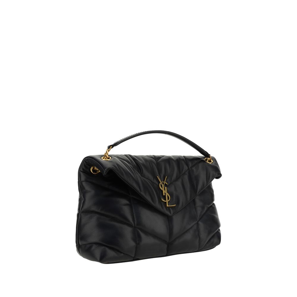 Black Lamb Leather Shoulder BagLambskin LouLou Medium Shoulder Bag by Saint Laurent featuring padded and quilted fabric, front plaque with iconic gold-plated YSL logos, front flap with magnetic closure, double sliding shoulder strap with leather details,