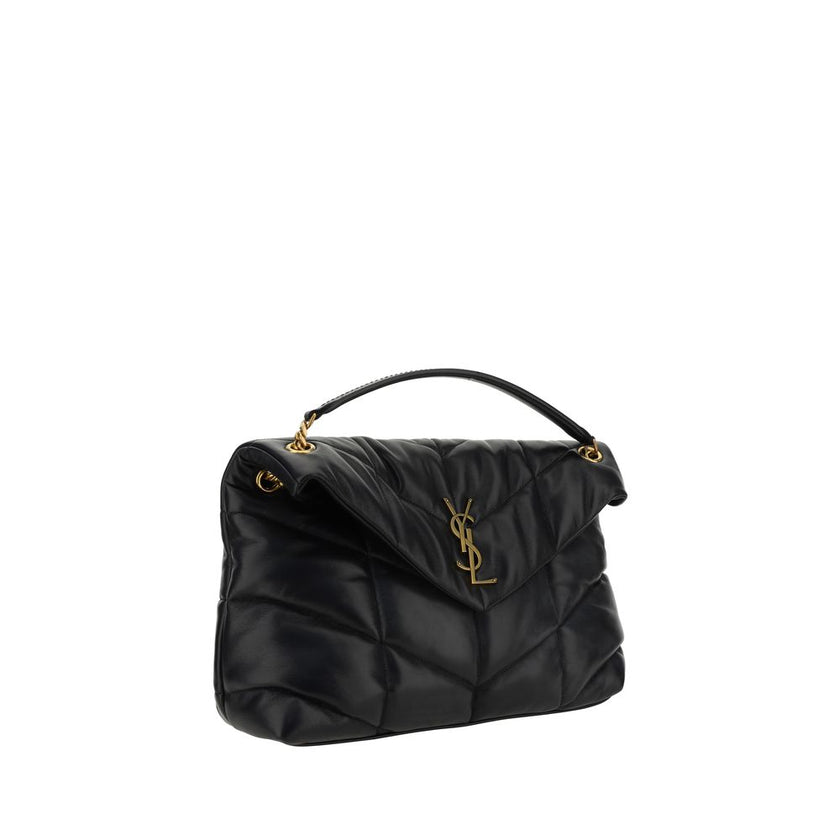 Black Lamb Leather Shoulder BagLambskin LouLou Medium Shoulder Bag by Saint Laurent featuring padded and quilted fabric, front plaque with iconic gold-plated YSL logos, front flap with magnetic closure, double sliding shoulder strap with leather details,
