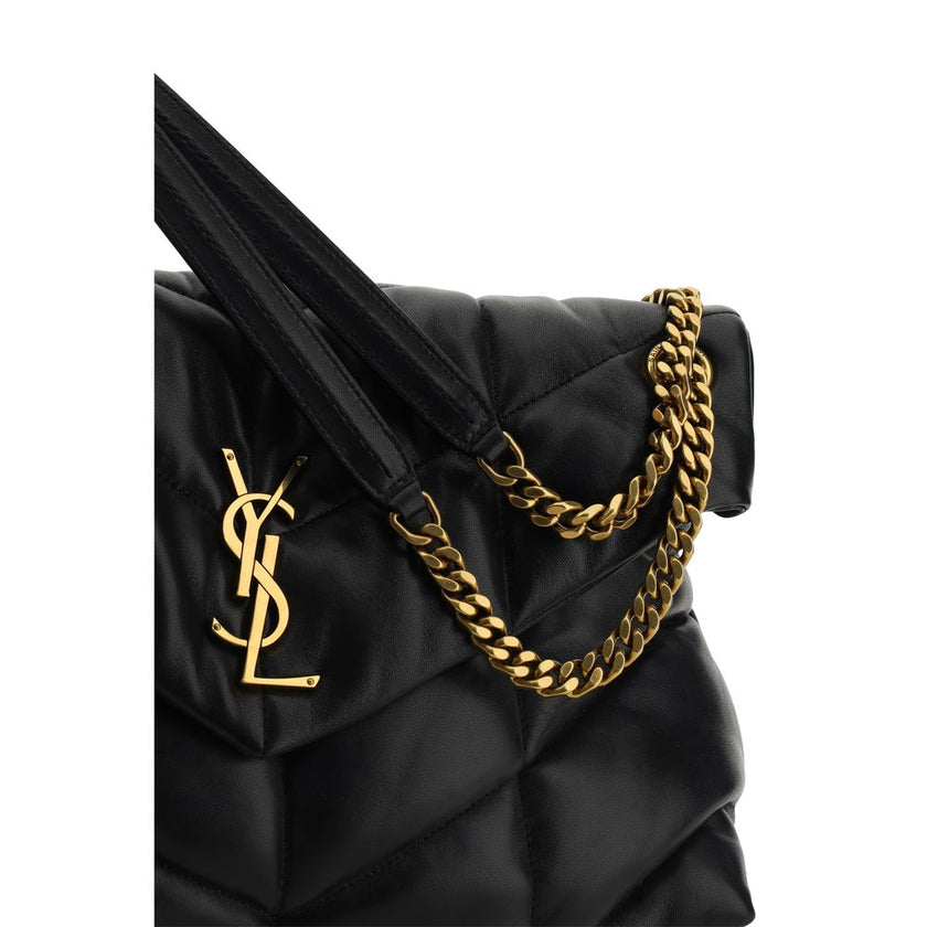 Black Lamb Leather Shoulder BagLambskin LouLou Medium Shoulder Bag by Saint Laurent featuring padded and quilted fabric, front plaque with iconic gold-plated YSL logos, front flap with magnetic closure, double sliding shoulder strap with leather details,