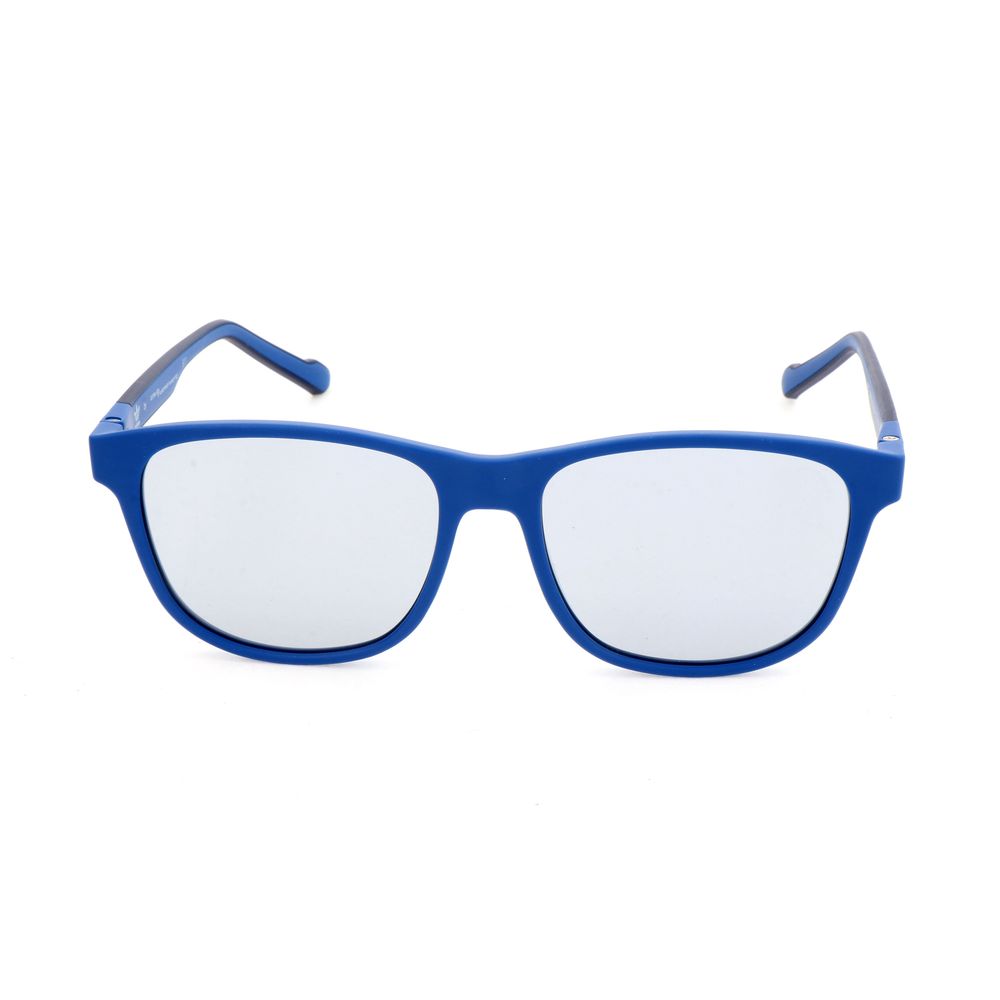 Elektrisch blaue Sonnenbrille aus Kunststoff mit silber verspiegelten Gläsern