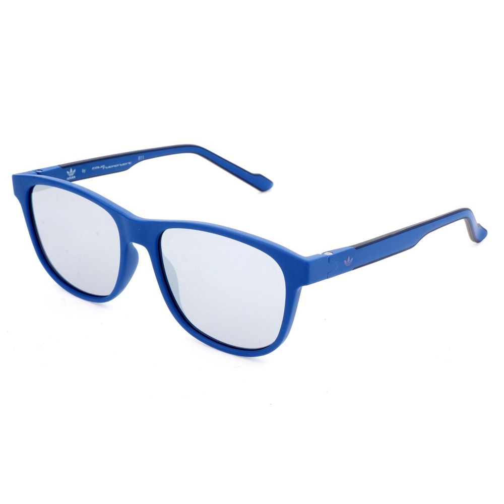Elektrisch blaue Sonnenbrille aus Kunststoff mit silber verspiegelten Gläsern