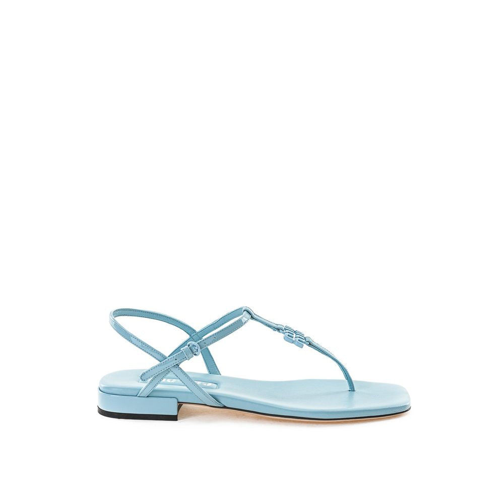 Blue Patent Leather Flip-Flop SandalsMiu Miu Azure Patent Leather Thong Sandal. Square toe, fully open front, T-Style and logo lettering on front. Thin leather outer sole and contrasting under heel in black. Composition: 100% Leather-Sku inside:24GIU41Blu