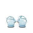 Blue Patent Leather Flip-Flop SandalsMiu Miu Azure Patent Leather Thong Sandal. Square toe, fully open front, T-Style and logo lettering on front. Thin leather outer sole and contrasting under heel in black. Composition: 100% Leather-Sku inside:24GIU41Blu
