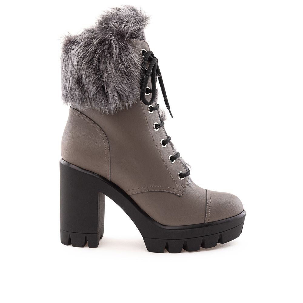 Taupe Leather Combat Boots with Lace-Up Detail