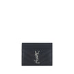 Black Leather Card HolderCalfskin Card Holder by Saint Laurent, iconic metal logo plaque applied on front, card slots on front and back, quilted design, bill compartment on top. Season: SS25 Dimension: 11×11 Composition: GENERAL 100% Calf Leather Bos Taur