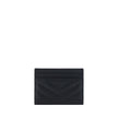Black Leather Card HolderCalfskin Card Holder by Saint Laurent, iconic metal logo plaque applied on front, card slots on front and back, quilted design, bill compartment on top. Season: SS25 Dimension: 11×11 Composition: GENERAL 100% Calf Leather Bos Taur