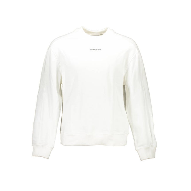 White Cotton Men SweaterElevate your wardrobe with the timeless sophistication of this Calvin Klein sweatshirt. Perfect for a stylish gent, it features a sleek white hue adorned with a bold print and the iconic Calvin Klein logo. Crafted with premium cott