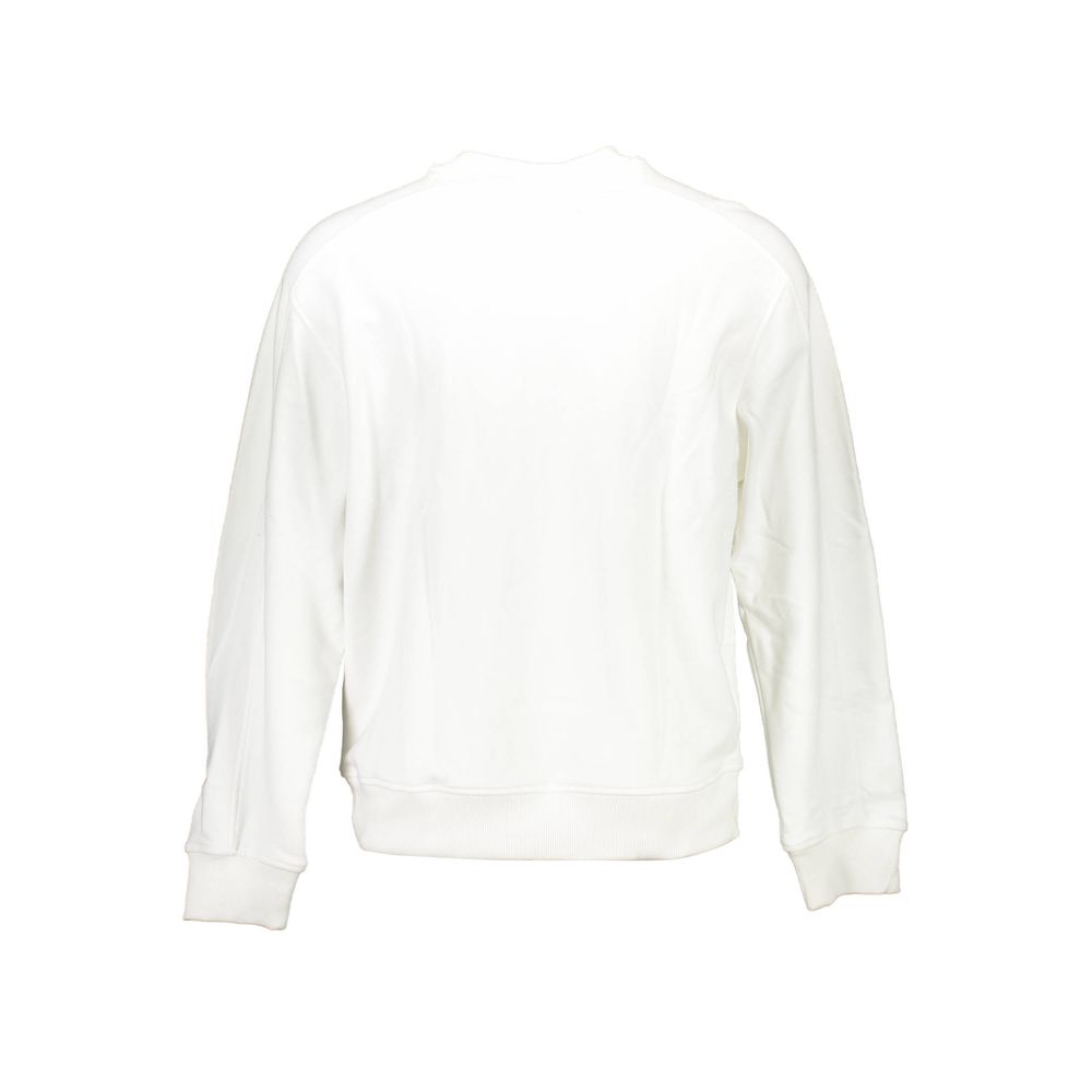 White Cotton Men SweaterElevate your wardrobe with the timeless sophistication of this Calvin Klein sweatshirt. Perfect for a stylish gent, it features a sleek white hue adorned with a bold print and the iconic Calvin Klein logo. Crafted with premium cott
