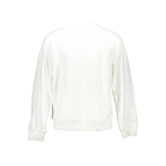 White Cotton Men SweaterElevate your wardrobe with the timeless sophistication of this Calvin Klein sweatshirt. Perfect for a stylish gent, it features a sleek white hue adorned with a bold print and the iconic Calvin Klein logo. Crafted with premium cott