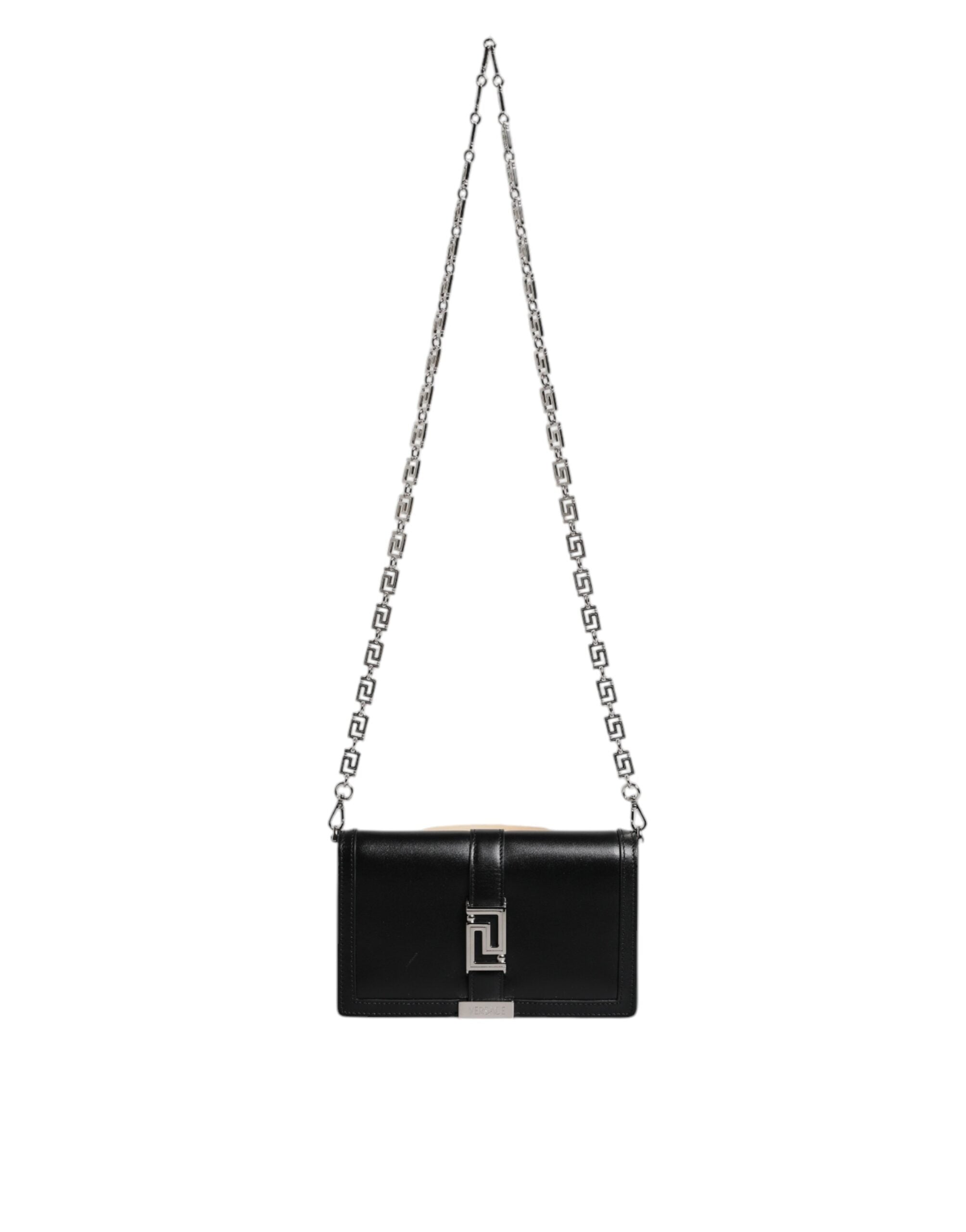 Black Calfskin Leather Chain Strap Shoulder Crossbody BagVERSACE Absolutely stunning, 100% Authentic brand new VERSACE solid color, crossbody strap bag. Model: Crossbody bag Material: Calfskin Leather Color: Black Black inner lining with inside pocket Han