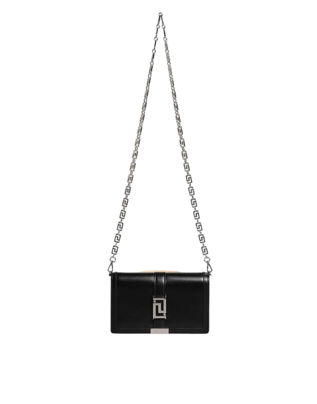 Black Calfskin Leather Chain Strap Shoulder Crossbody BagVERSACE Absolutely stunning, 100% Authentic brand new VERSACE solid color, crossbody strap bag. Model: Crossbody bag Material: Calfskin Leather Color: Black Black inner lining with inside pocket Han