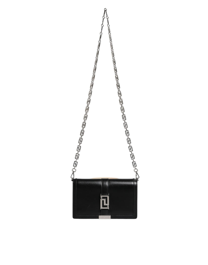 Black Calfskin Leather Chain Strap Shoulder Crossbody BagVERSACE Absolutely stunning, 100% Authentic brand new VERSACE solid color, crossbody strap bag. Model: Crossbody bag Material: Calfskin Leather Color: Black Black inner lining with inside pocket Han
