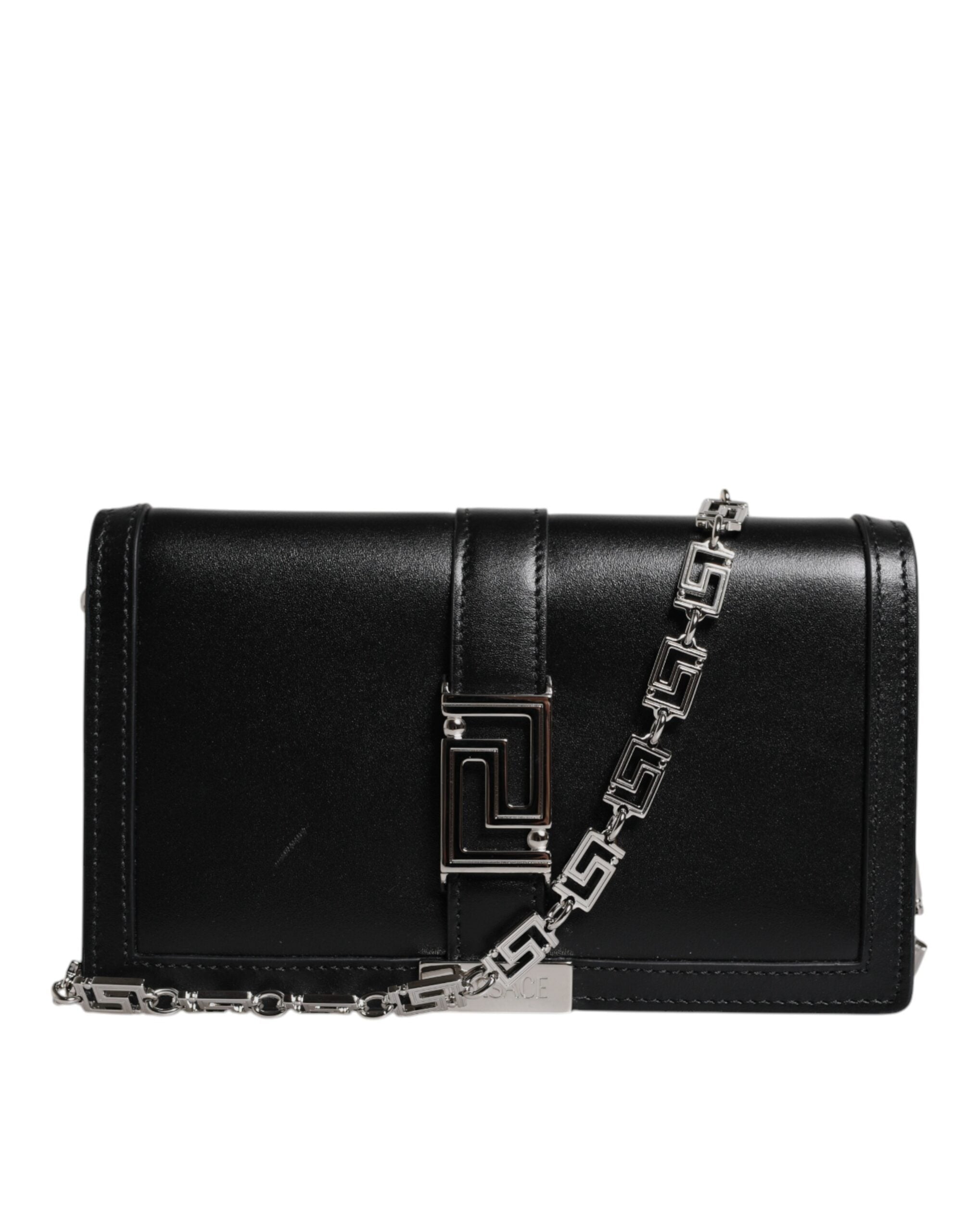 Black Calfskin Leather Chain Strap Shoulder Crossbody BagVERSACE Absolutely stunning, 100% Authentic brand new VERSACE solid color, crossbody strap bag. Model: Crossbody bag Material: Calfskin Leather Color: Black Black inner lining with inside pocket Han
