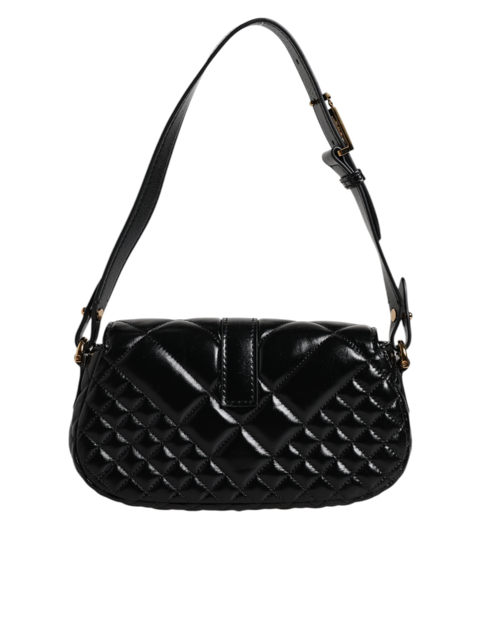 Black Calf Leather Quilted Shoulder Strap BagVERSACE Absolutely stunning, 100% Authentic, brand new VERSACE solid color, shoulder strap. Model: Shoulder bag Material: Calfskin Colour: Black Black inner lining with inside pocket Handle: Adjustable shoulder