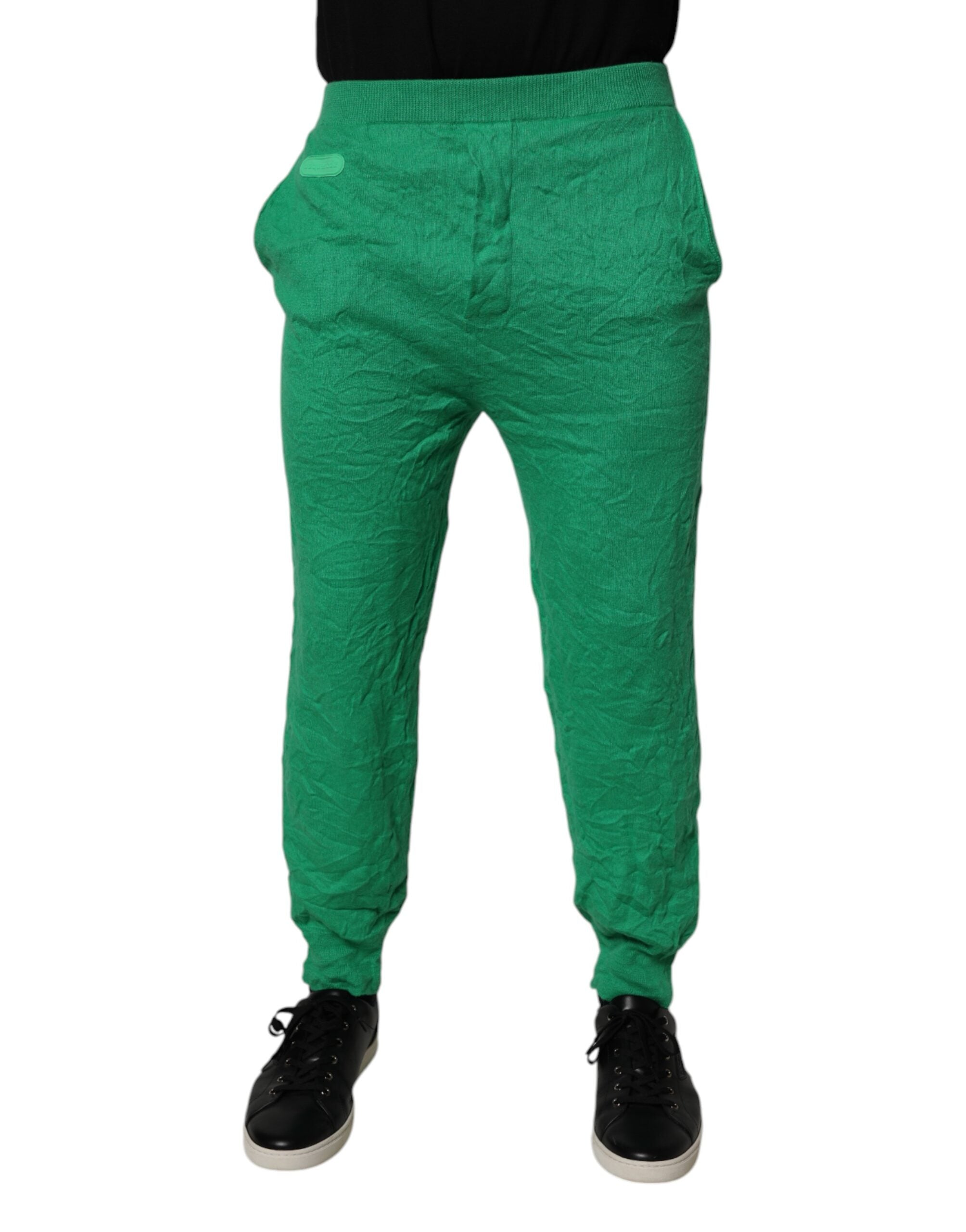 Pantalon décontracté pour homme en coton vert à taille élastique