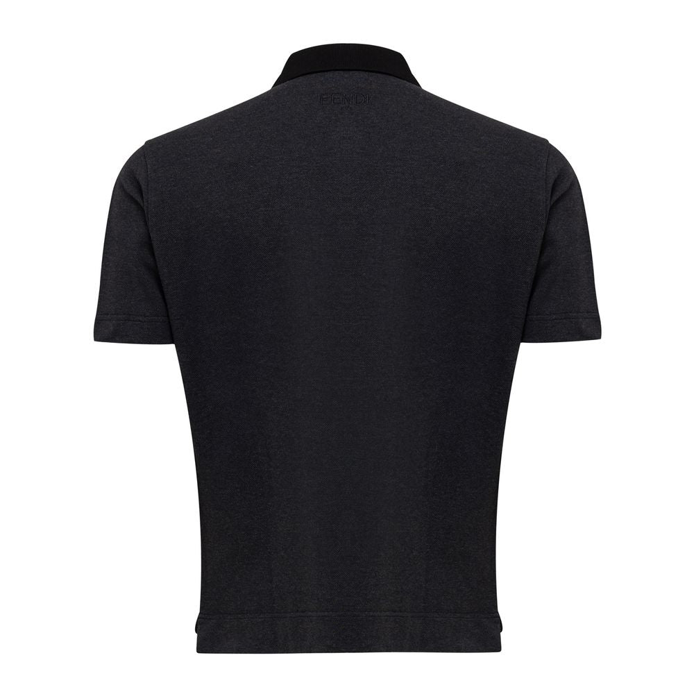 Black Cotton Polo ShirtFendi black short sleeve polo, small black writing with contrasting fluorescent yellow letter and tone-on-tone embroidered logo. Made In Italy SKU: 24OTT276Black Cotton Polo Shirt${tagsFendiAulae Black Cotton Polo Shirt FendiAulae B