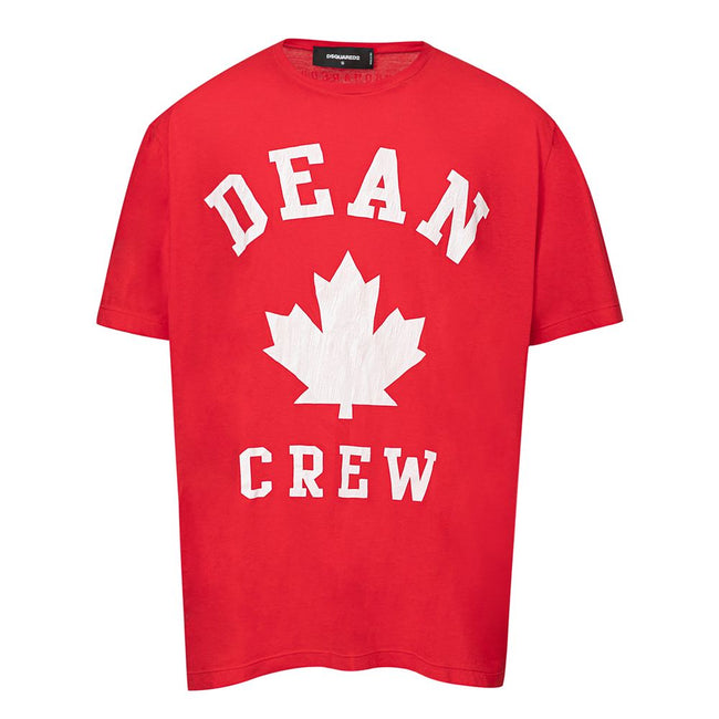 Red Cotton T-ShirtDsquared2 Overfit T-shirt in Red Cotton with Front Print. Crew neck, short sleeves, front print ‘Dean Crew’ in white, back contrasting printed logo. Overfit fit. Composition: 100% Cotton. Inner Sku: 24SET07Red Cotton T-Shirt${tagsDsquare