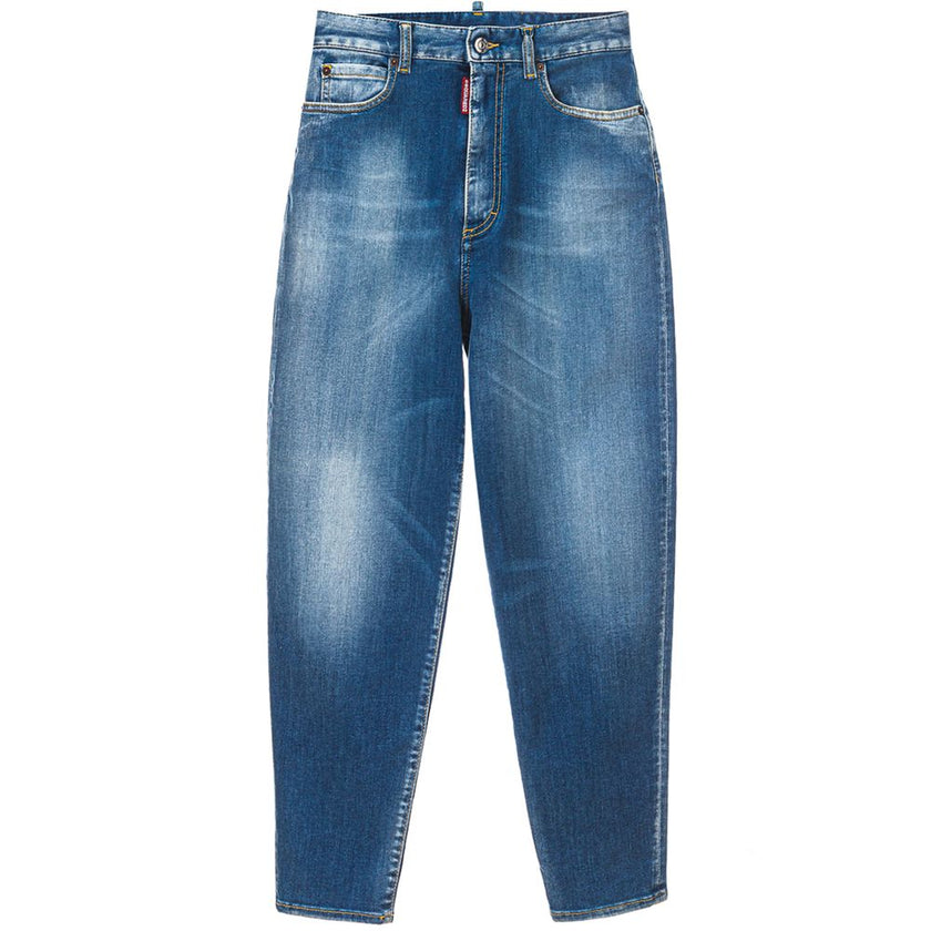 Blue Cotton High-Waisted JeanDsquared2 High Waist Sasoon Jeans. Medium wash, semi-stretch fabric, zipper and button front fastening, fabric logo tag on flap, five pockets, leather ‘1964’ tag on back. Ankle length. Composition: 92% Cotton, 8% Elastane-Sku