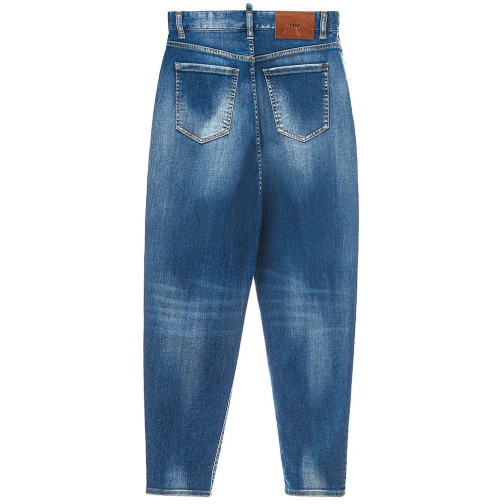 Blue Cotton High-Waisted JeanDsquared2 High Waist Sasoon Jeans. Medium wash, semi-stretch fabric, zipper and button front fastening, fabric logo tag on flap, five pockets, leather ‘1964’ tag on back. Ankle length. Composition: 92% Cotton, 8% Elastane-Sku